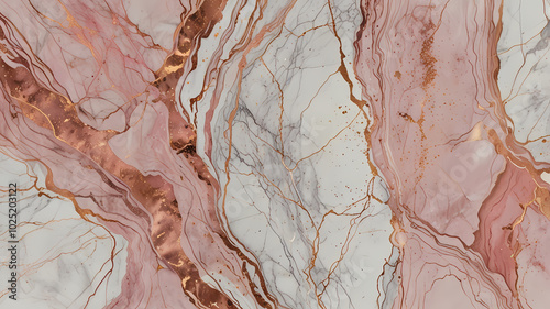 A white marble background with soft pink undertones and rose gold streaks, polished with a subtle gleam for a high-end look photo