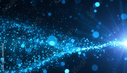 A burst of blue light and sparkling particles in a dark space, creating a magical atmosphere in a digital art concept