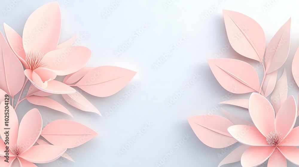 Naklejka premium A field of pink flowers set against a light blue backdrop, perfect for adding a photo or text to a card or brochure