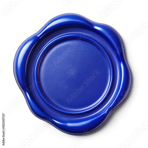 Blue Wax Seal with Wavy Edges on White Background