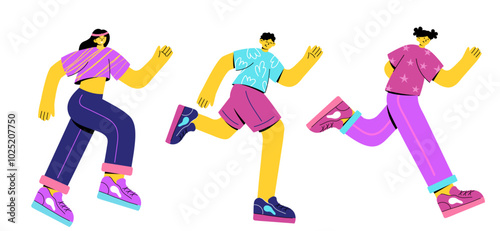 People run. Sport characters. Flat cartoon characters. Vector illustration