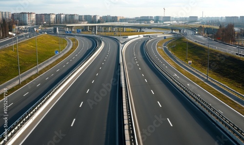 Aerial view of empty modern expressway