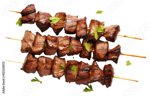 PNG Meat skewers food beef white background. photo