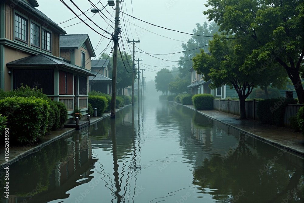 Heavy rains flooding a town and damaging homes Heavy rains flooding a town and damaging homes