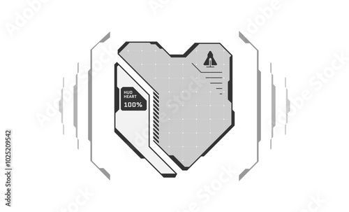 HUD digital futuristic style videogame user interface heart shape shield progress logo. Hi tech video game player health level sign and life indicator icon. GUI FUI energy infographic design element