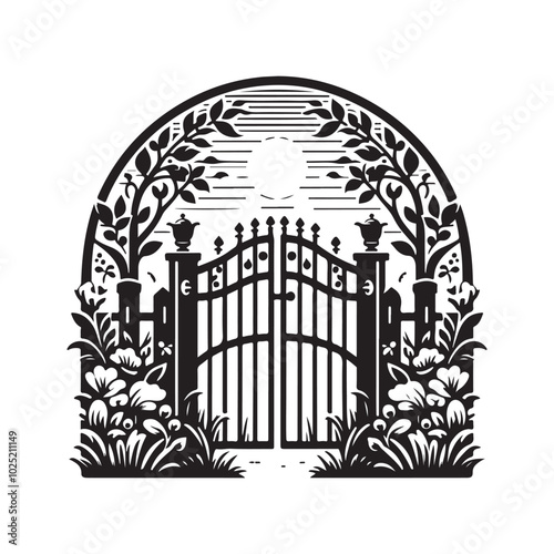 Garden Gate Silhouette Vector Illustration – Perfect for Graphic Design