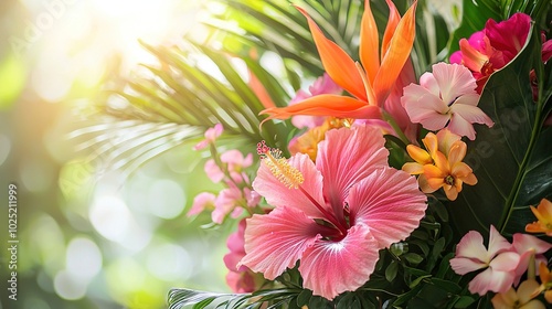  A close-up of several flowers with a leafy blur in the background