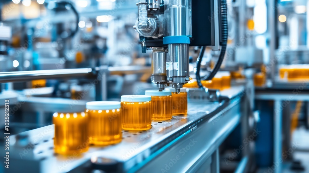 Automated Filling Machine in Industrial Factory.