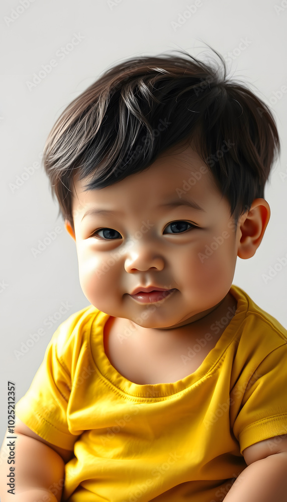 Fat and healthy Asian baby boy isolated with white highlights, png Fat and healthy Asian baby boy isolated with white highlights, png