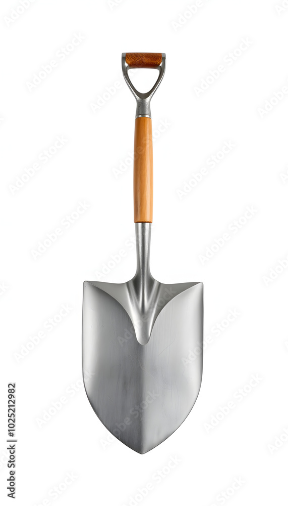 Metal shovel with wooden handle isolated on white isolated with white highlights, png Metal shovel with wooden handle isolated on white isolated with white highlights, png