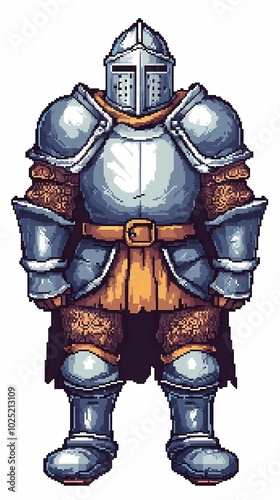 Armored knight illustration with a sword and shield, ideal for medieval-themed posters, fantasy art, and historical illustrations.