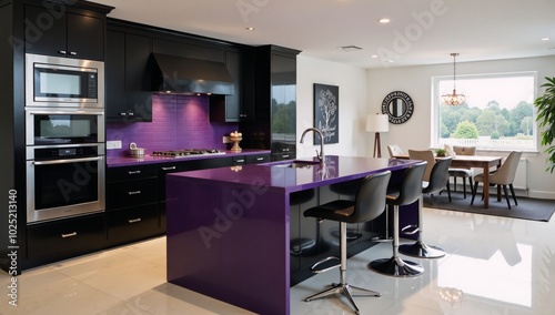 Purple-themed kitchen interior design