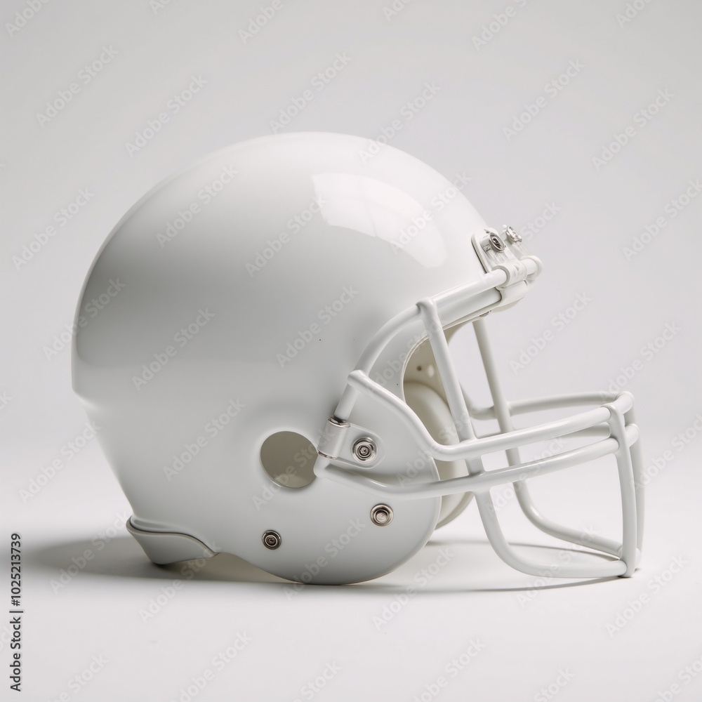 Fototapeta premium White football helmet is shown against a white background to emphasize its role as safety equipment in American Football gear and sports photography