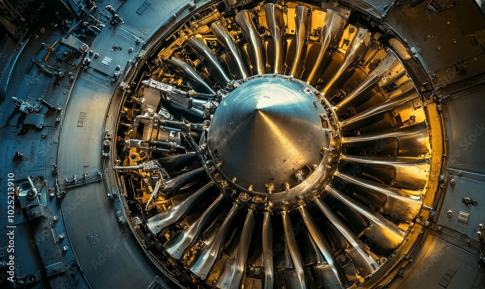 Fototapeta premium Aircraft engine. Internal components of the aircraft engine