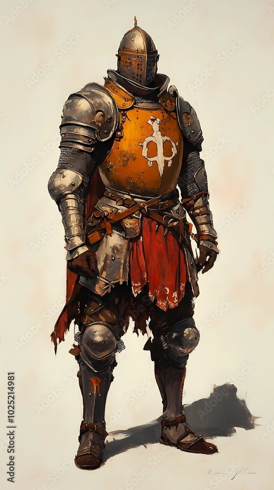 Armored knight illustration with a sword and shield, ideal for medieval-themed posters, fantasy art, and historical illustrations. Armored knight illustration with a sword and shield, ideal for medieval-themed posters, fantasy art, and historical illustrations.