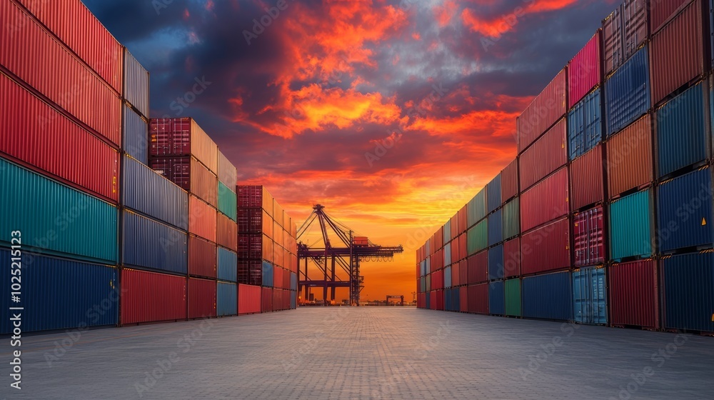 Fototapeta premium Shipping Containers at Sunset.