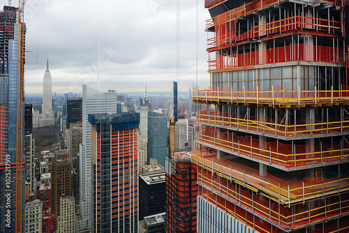 Modern skyscraper under construction in urban area