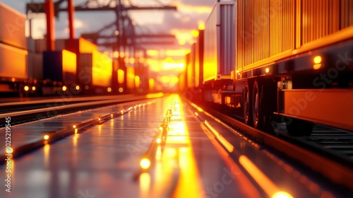 Sunset Over Retro Transportation Goods on Rail Tracks