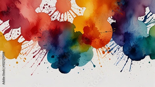 series of colorful watercolor splashes on a white background. The colors blend into one another, creating soft transitions and organic shapes.
