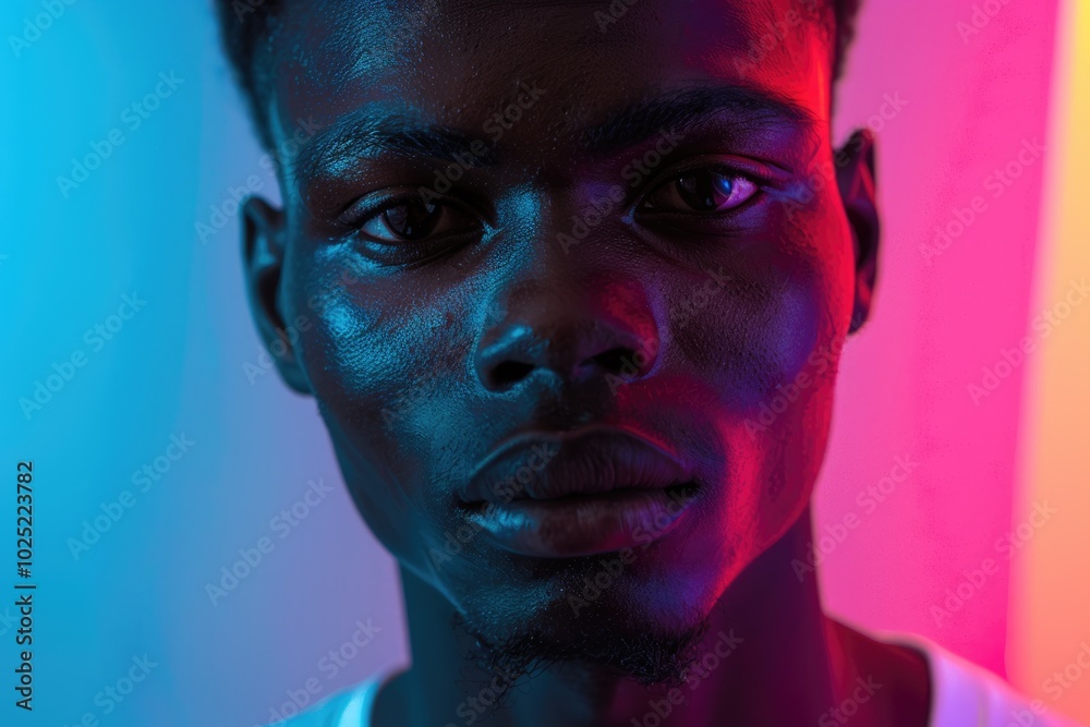 Confident African man in colorful studio exuding positivity and confidence. Confident African man in colorful studio exuding positivity and confidence.