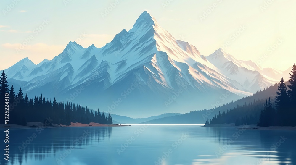 Majestic Mountain Range with Tranquil Lake at Sunset Majestic Mountain Range with Tranquil Lake at Sunset