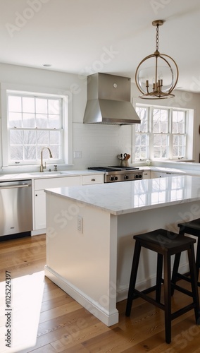 A bright open-concept farmhouse-style kitchen with contemporary flair