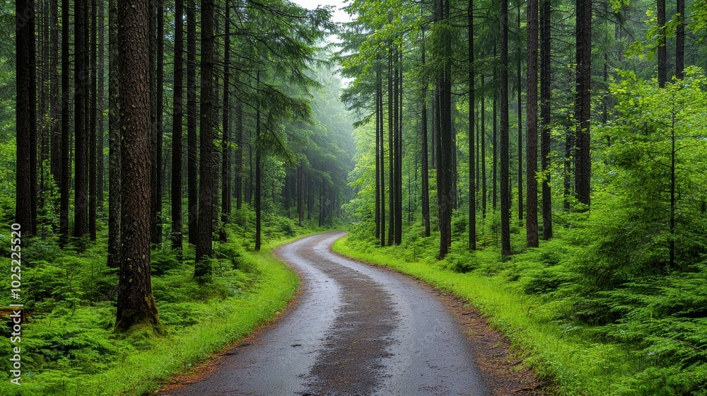 Fototapeta premium Winding Road Through Lush Green Forest