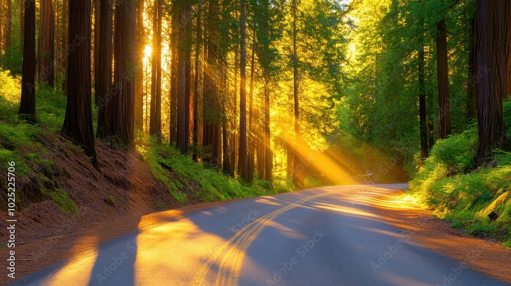 Obraz premium Sunlight Filtering Through Forest Trees
