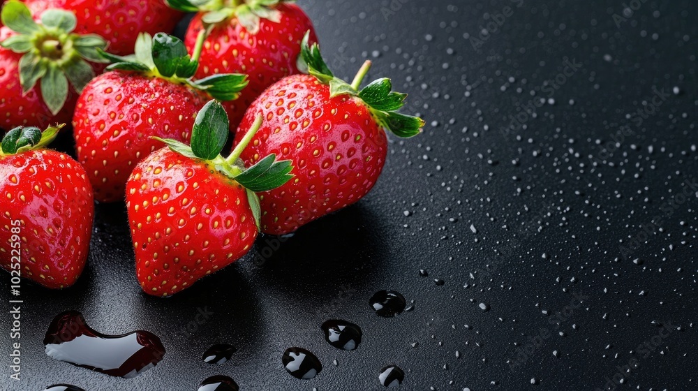 Fresh Strawberries with Vibrant Red Color on Black Surface