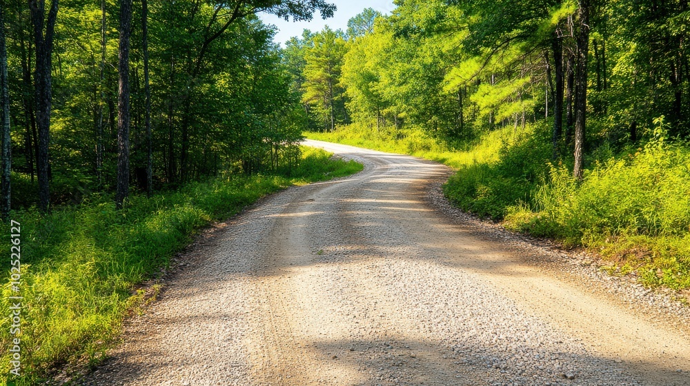 Fototapeta premium Serene Gravel Road in Pine Forest Landscape