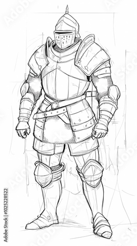 Armored knight illustration with a sword and shield, ideal for medieval-themed posters, fantasy art, and historical illustrations.