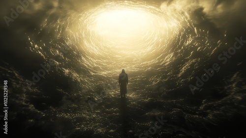 Abyssal Despair - Haunting 3D Render Illustration of Endless Hellscape with Flickering Lights and Shadowy Figures, Cinematic Lightning