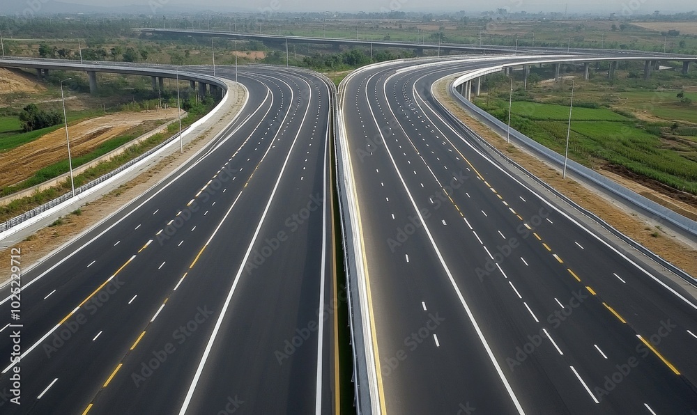 Aerial view of empty modern expressway Aerial view of empty modern expressway