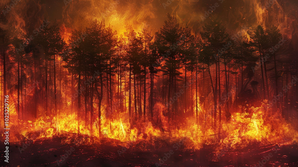 Flames consuming trees in a forest Flames consuming trees in a forest