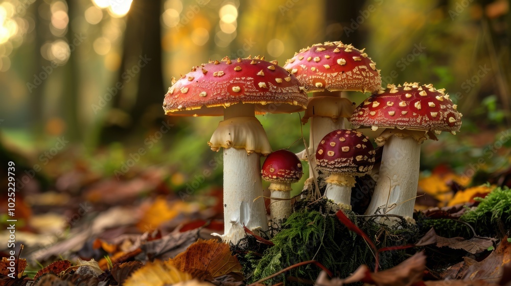 Mushroom shown on a demure background, amazing mushroom design. Background light, mushroom conspicuous.