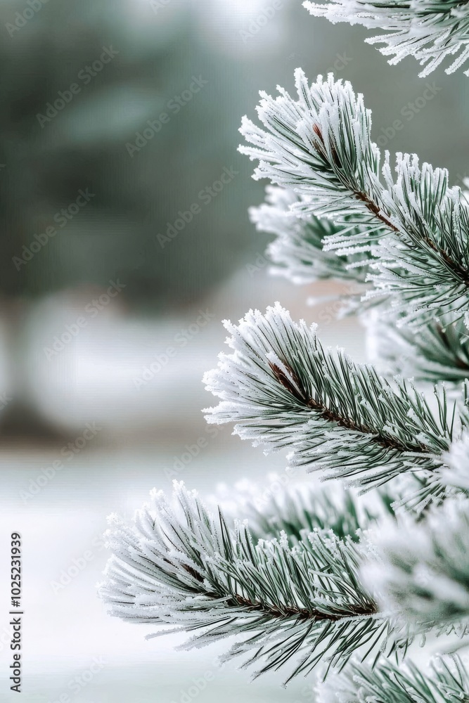 In the morning gloom of a snowy winter morning, beautiful pine branches covered with ice and frost. In the morning gloom of a snowy winter morning, beautiful pine branches covered with ice and frost.