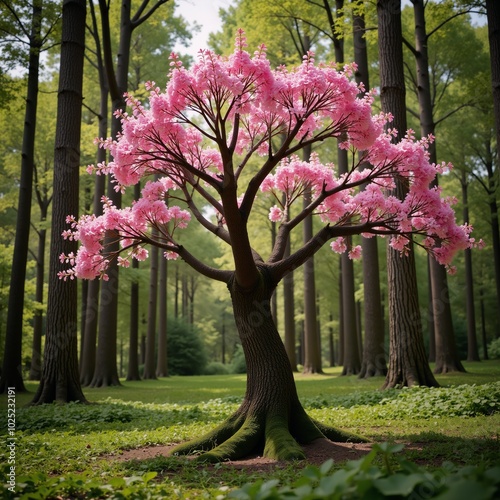Whimsical fairytale-inspired forest featuring uniquely designed stylized trees with captivating details photo