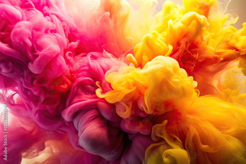 Obraz premium background, A vibrant and creative abstract background featuring a macro close up of pink and yellow watercolor paint blending beautifully creating a visually striking piece of art