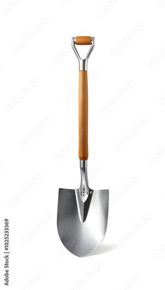 Metal shovel with wooden handle isolated on white isolated with white highlights, png Metal shovel with wooden handle isolated on white isolated with white highlights, png