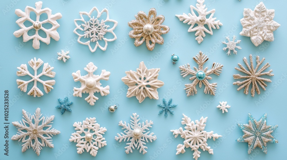 A dance of sparkling snowflakes, teal and gold, create an ethereal winter canvas that captures the hearts with nature's artistry A dance of sparkling snowflakes, teal and gold, create an ethereal winter canvas that captures the hearts with nature's artistry