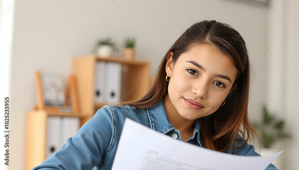 Photo portrait of pretty young girl write report documents wear trendy denim outfit modern workplace success business owner home office isolated with white highlights, png Photo portrait of pretty young girl write report documents wear trendy denim outfit modern workplace success business owner home office isolated with white highlights, png