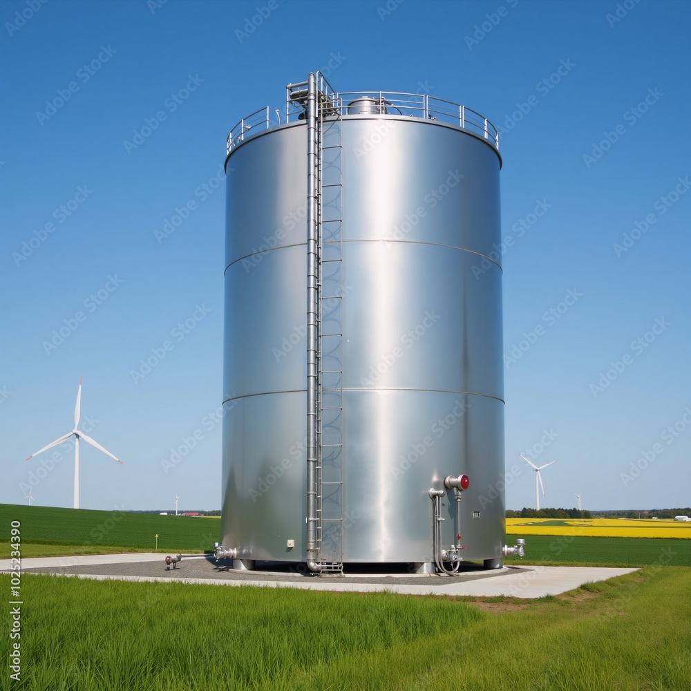 Solarwind power plant with hydrogen energy storage gas tank for eco-friendly electricity generation Solarwind power plant with hydrogen energy storage gas tank for eco-friendly electricity generation