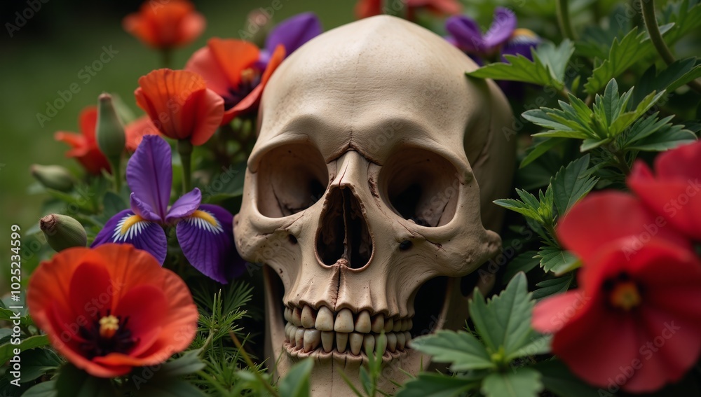 Skull surrounded by floral decoration Skull surrounded by floral decoration