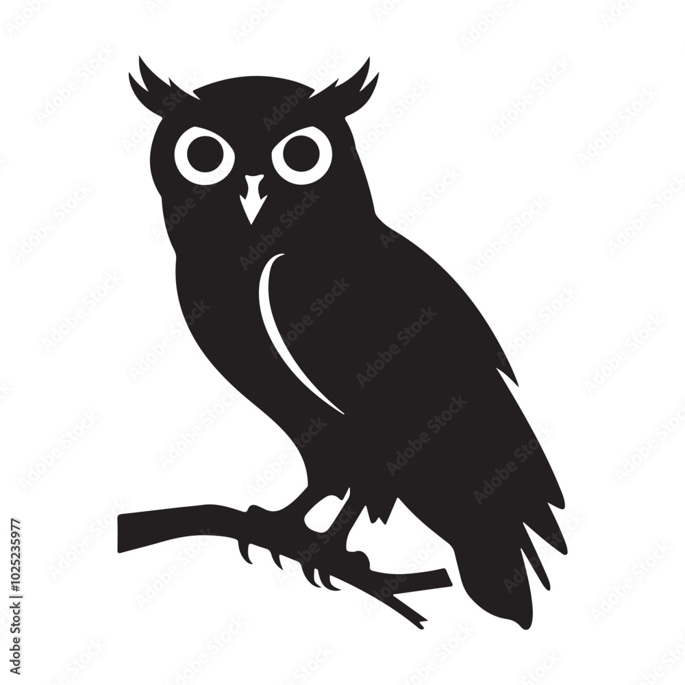 Fototapeta premium owl silhouette icon. Black and white vector image of a wise owl with large, round eyes. The image represents knowledge, wisdom, and intelligence.