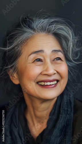 Mature Asian woman smile happy face portrait