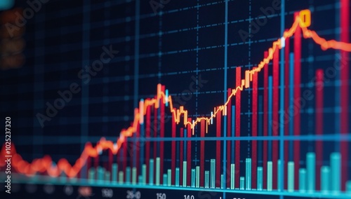 Sleek stock market graph with bold colors indicating continuous growth on a neutral backdrop