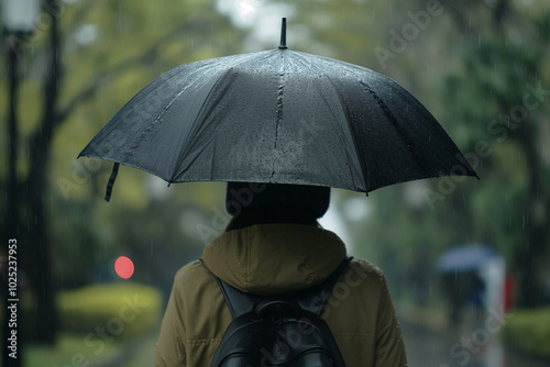 A candid moment of a person enjoying a rainy day walk