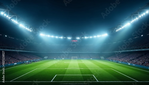 Luminous Nighttime Football Stadium Illuminating the Green Pitch for an Unforgettable Match Experience