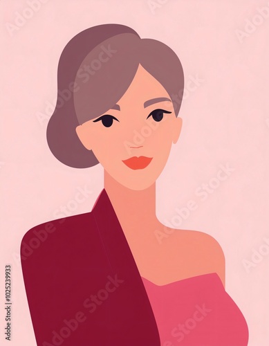 Illustration of a confident businesswoman posing in a red suit jacket