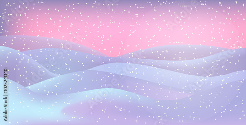 Winter landscape. Christmas card. Happy New Year card. A Christmas winter landscape with drifts of snow. 3D realistic snow background. Snow drifts isolated on hilly background. Christmas Vector illust